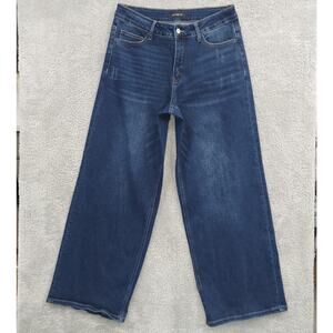 Onero Wide Leg Jeans Women's Size 14W Dark Blue Denim Stretch Distressed